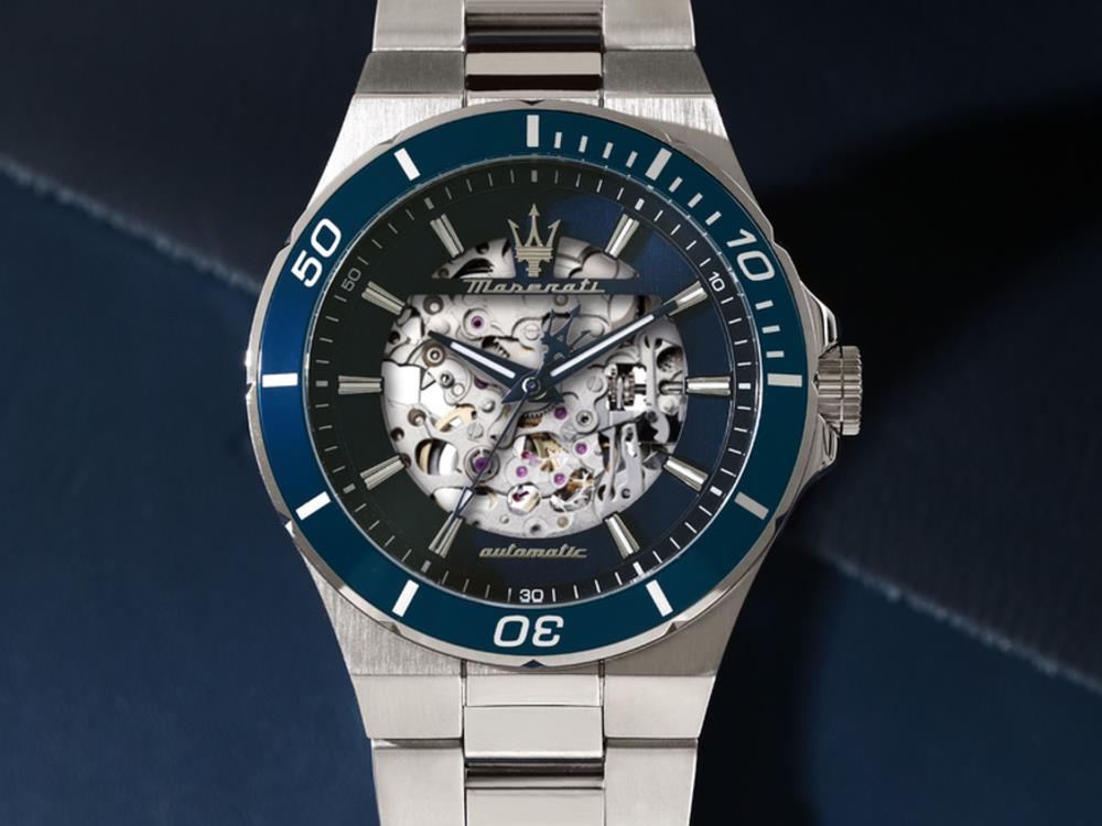 Maserati Sfida Automatik Uhr, Blau, 41 mm, Mineral Glas, R8823140019