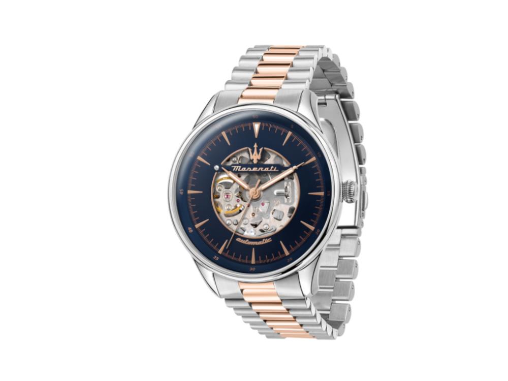 Maserati Tradizione Automatik Uhr, PVD Rose Gold, Blau, 45 mm, R8823146001