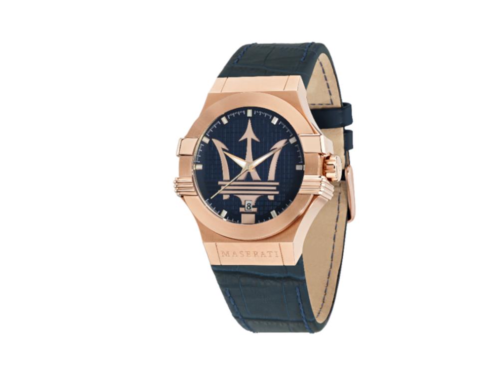 Maserati Potenza Quartz Uhr, PVD Rose Gold, Blau, 42 mm, R8851108027