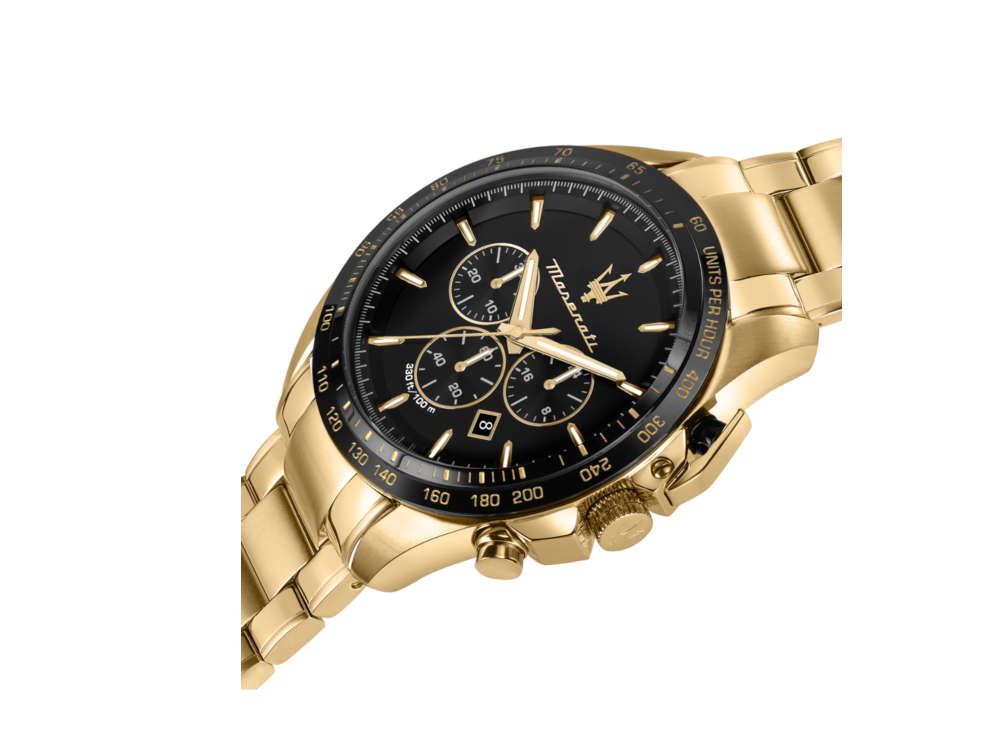 Maserati Traguardo Quartz Uhr, PVD Gold, Schwarz, 45 mm, R8873612041