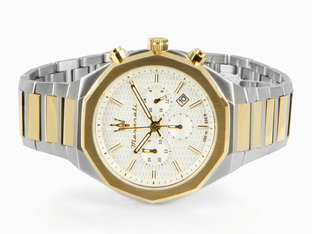 Maserati Stile Quartz Uhr, PVD, Weiss, 45 mm, Mineral Glas R8873642009