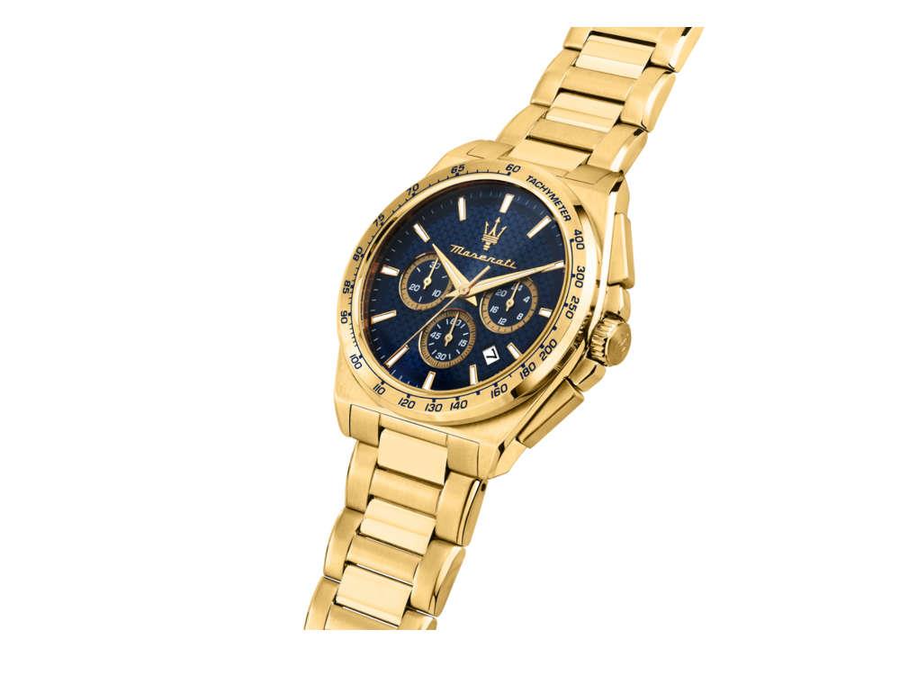 Maserati Velocitá Quartz Uhr, PVD Gold, Blau, 43 mm, R8873652002