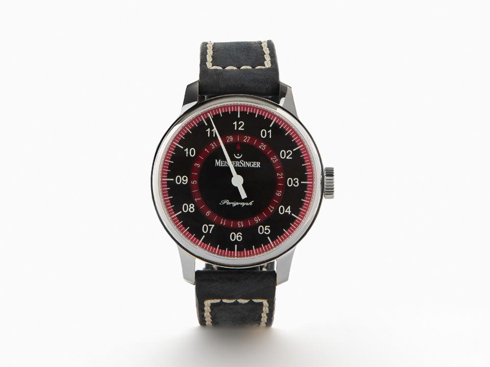Meistersinger Perigraph Automatik Uhr, 43 mm, Schwarz, Rot, AM1002R