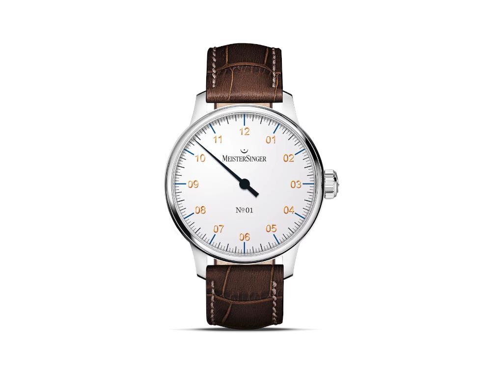 Meistersinger N1 Automatik Uhr, Handaufzug, Weiss, 43 mm, AM3301G-SG02