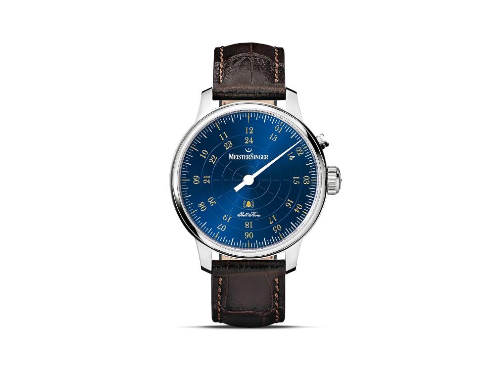 Meistersinger Bell Hora Automatik Uhr, SW 200, Blau, 43 mm, BHO918G