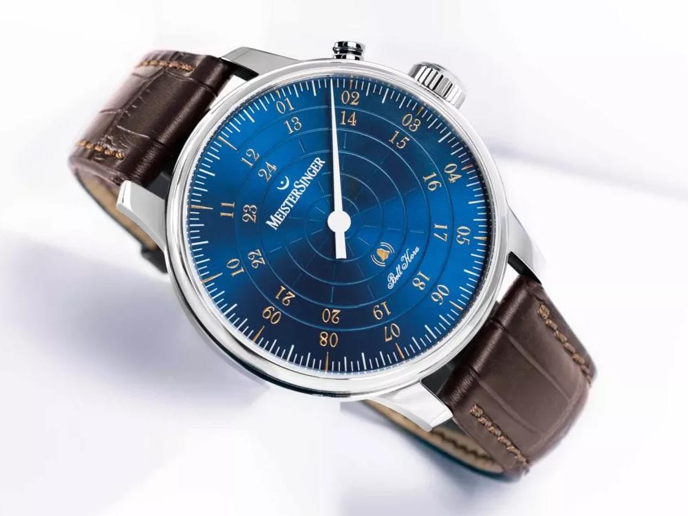 Meistersinger Bell Hora Automatik Uhr, SW 200, Blau, 43 mm, BHO918G