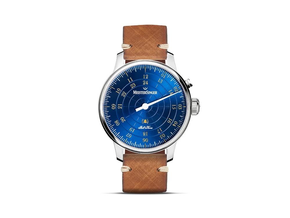 Meistersinger Bell Hora Automatik Uhr, SW 200, Blau, 43 mm, BHO918G-SVSL03