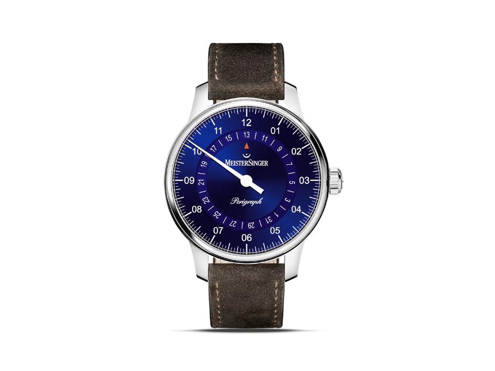 Meistersinger Perigraph Automatik Uhr, SW 300, 38 mm, Blau, BM1108-SV02