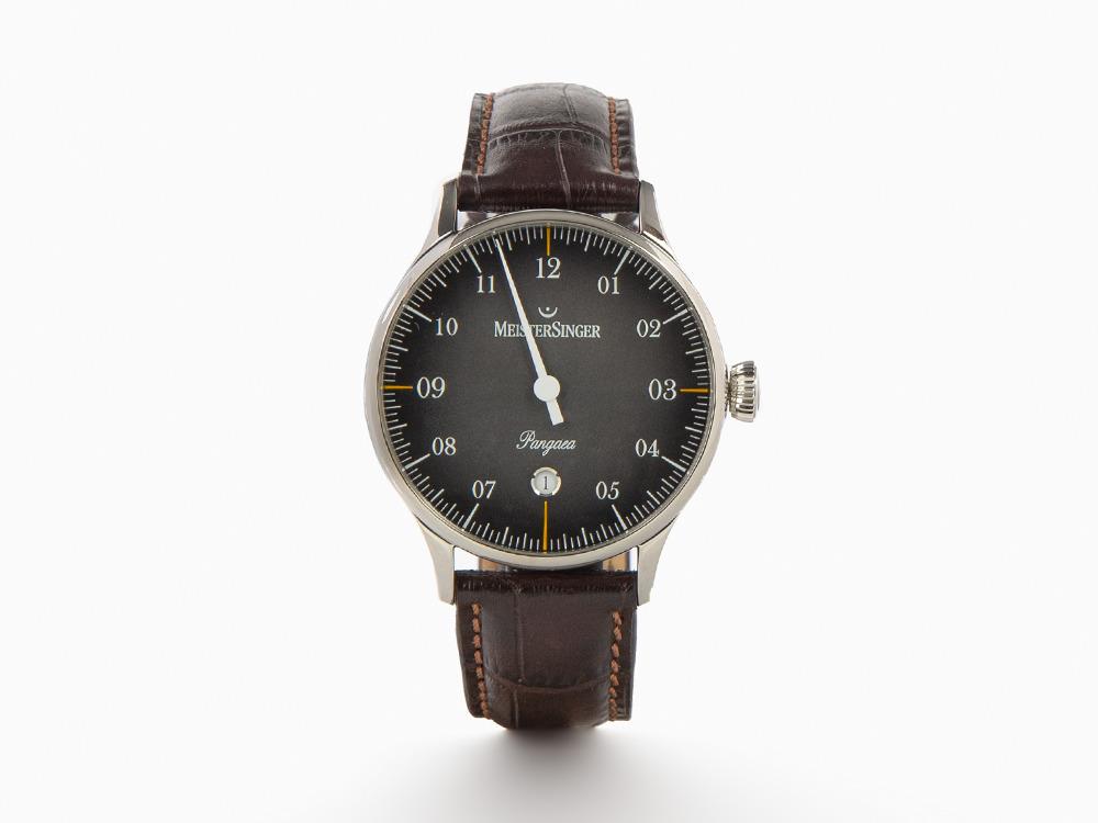 Meistersinger Pangaea Date Automatik Uhr, 40 mm, Schwarz, Leder, PMD907D