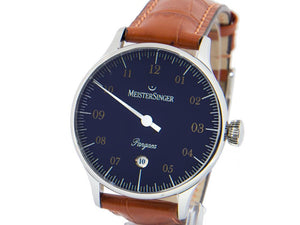 Meistersinger Pangea Date Automatik Uhr, SW 200-1, 40 mm, Blau, Leder, PMD908