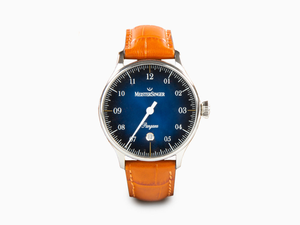 Meistersinger Pangaea Date Automatik Uhr, SW 200-1, 40 mm, Blau, Leder, PMD908D