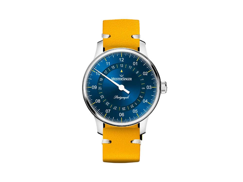 Meistersinger Perigraph Automatik Uhr, 38 mm, Blau, Lederband, S-BM1118
