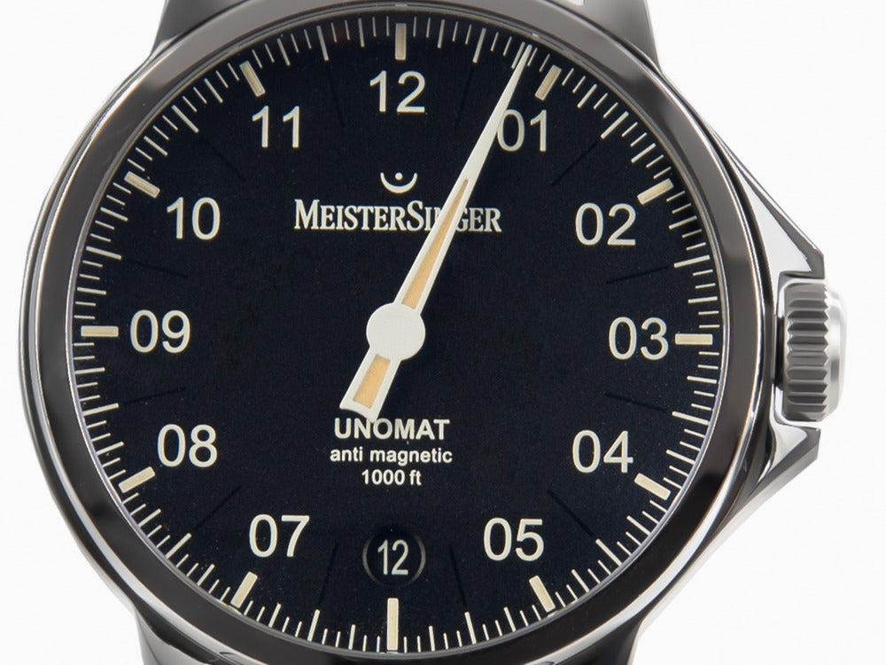 Meistersinger Unomat Automatik Uhr, SW-400, 43 mm, Schwarz, UN902
