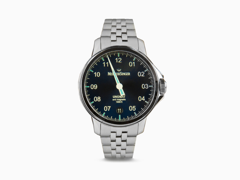 Meistersinger Unomat Automatik Uhr, SW-400, 43 mm, Blau, UN917