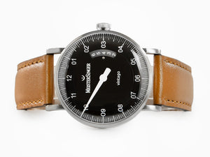 Meistersinger Vintago Automatik Uhr, SW 200-1, 38 mm, Schwarz, Lederband, VT902