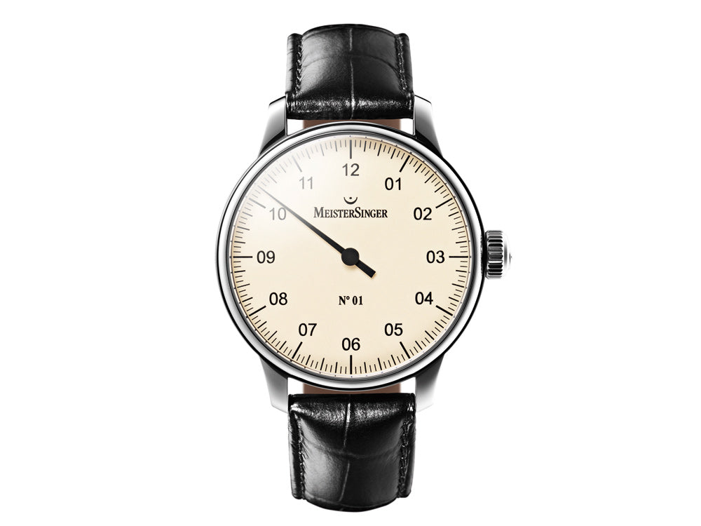 Meistersinger N1 Uhr, Handaufzug, ETA 2801-2, 43mm. Lederband, AM3303-SG01