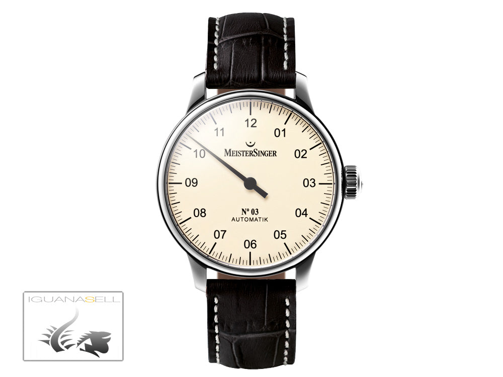 Meistersinger N3 Automatik Uhr, ETA 2824-2, 43mm. Lederband, AM903-SG01W