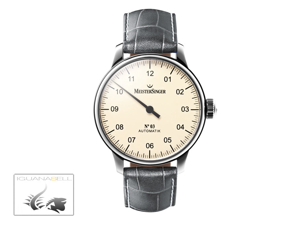 Meistersinger N3 Automatik Uhr, ETA 2824-2, 43mm. Grau Lederband, AM903
