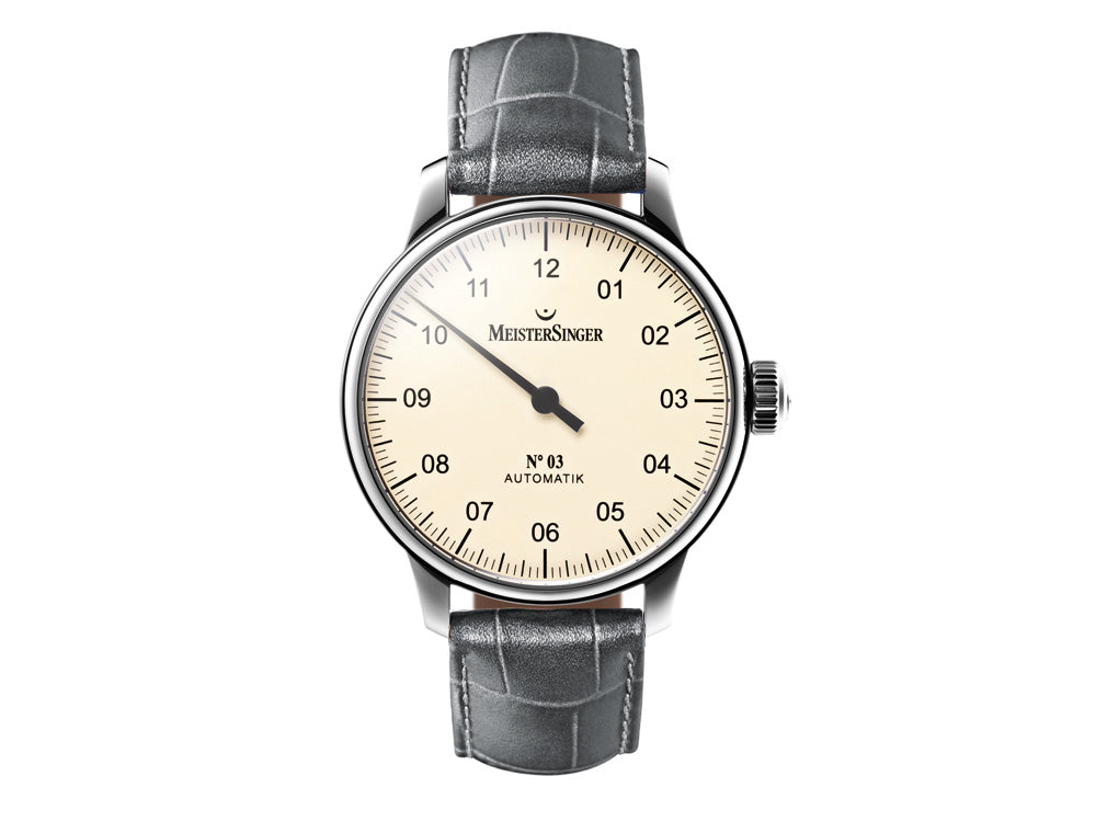 Meistersinger N3 Automatik Uhr, ETA 2824-2, 43mm. Grau Lederband, AM903-SG06