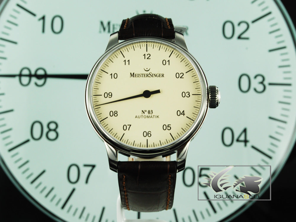 Meistersinger N3 Automatik Uhr, ETA 2824-2, 43mm. Lederband, AM903-SG02