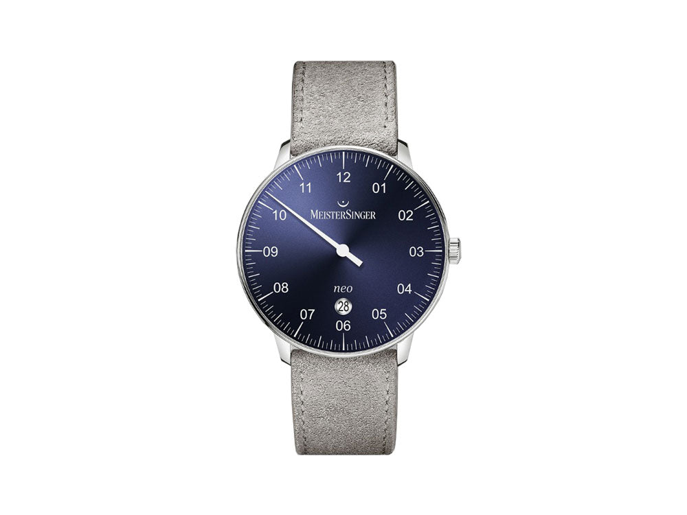 Meistersinger Neo Plus Sunburst Blue Automatik Uhr, ETA 2824-2, 40mm, grau