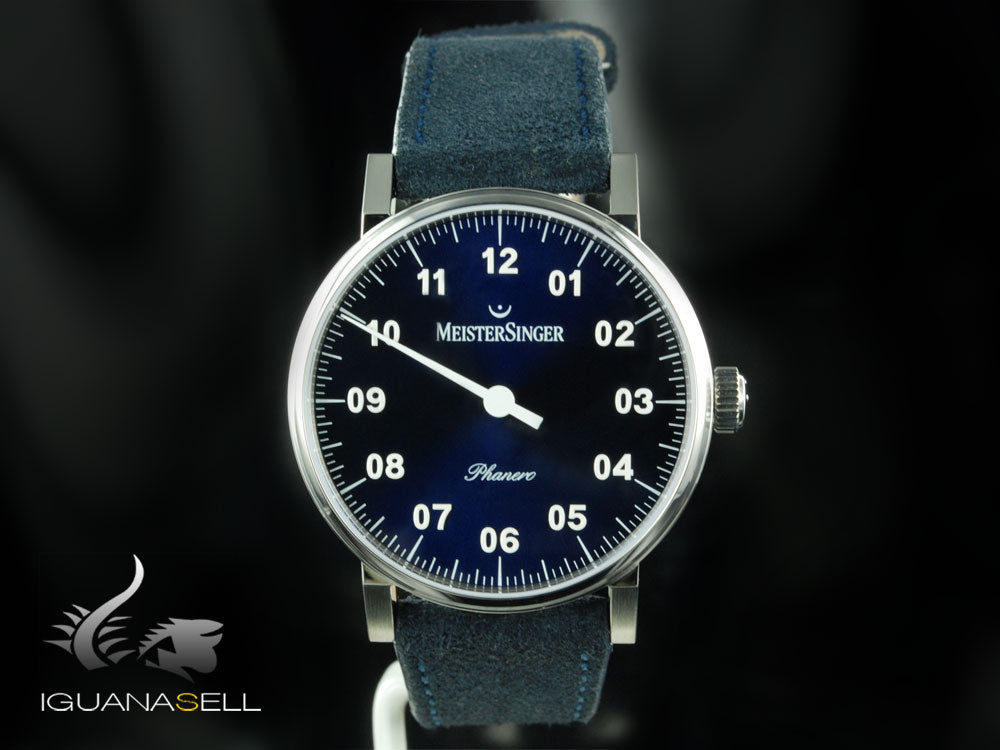 Meistersinger Phanero Uhr, Handaufzug, SW 210, Blau, 35mm, PH308-SV14