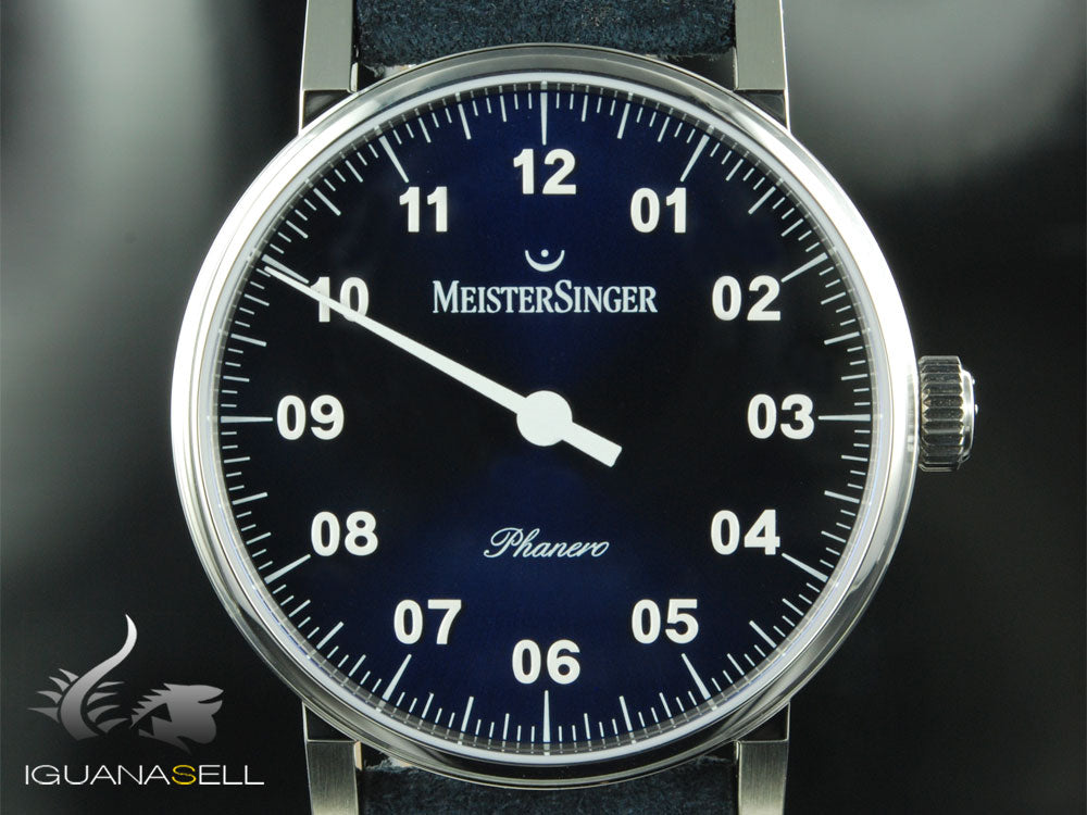 Meistersinger Phanero Uhr, Handaufzug, SW 210, Blau, 35mm, PH308-SV14