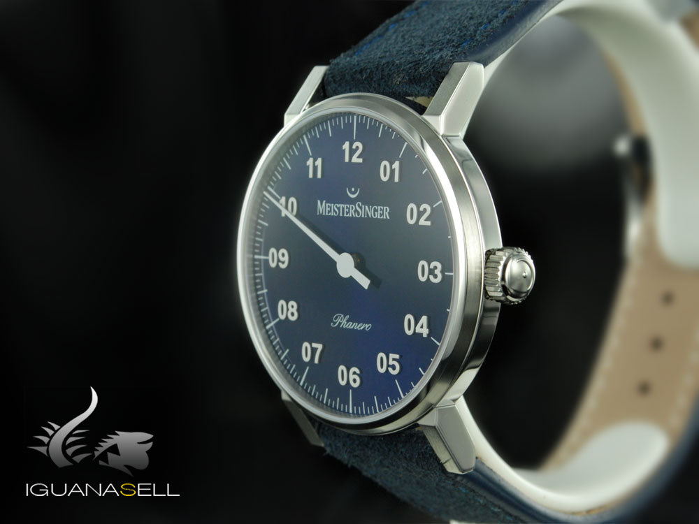 Meistersinger Phanero Uhr, Handaufzug, SW 210, Blau, 35mm, PH308-SV14