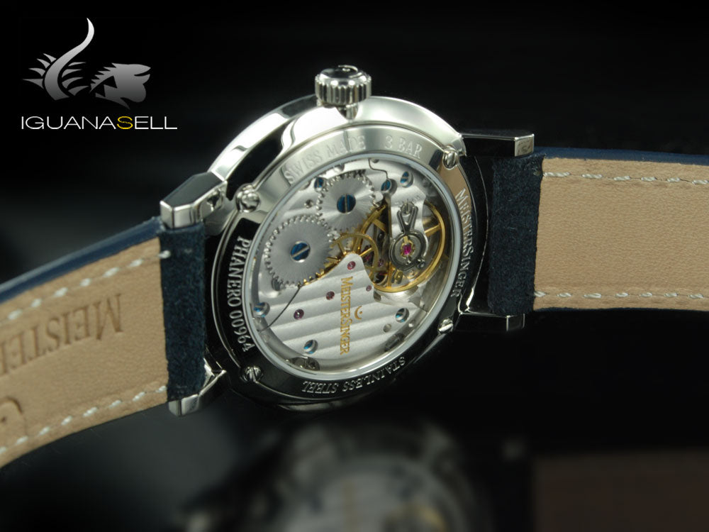 Meistersinger Phanero Uhr, Handaufzug, SW 210, Blau, 35mm, PH308-SV14