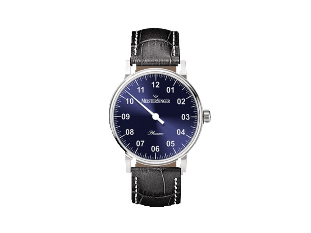 Meistersinger Phanero Uhr, Handaufzug, SW 210, Blau sunburst, 35mm, PH308-SG11W