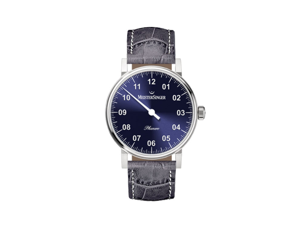 Meistersinger Phanero Uhr, Handaufzug, SW 210, Blau sunburst, 35mm, PH308-SG16W