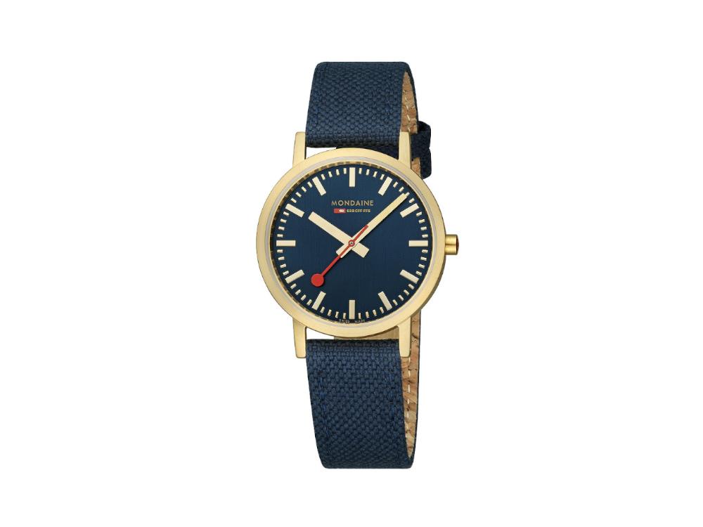 Mondaine Classic Quartz Uhr, Blau, 36 mm, Leinenuhrband, A660.30314.40SBQ