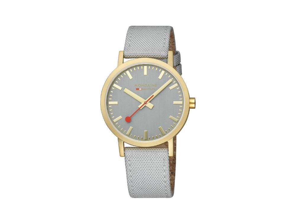Mondaine Classic Quartz Uhr, Grau, 40 mm, Leinenuhrband, A660.30360.80SBU
