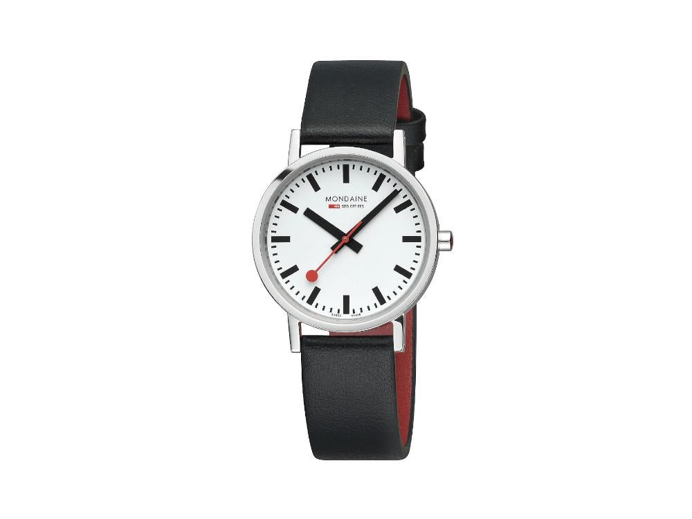 Mondaine Classic Quartz Uhr, Weiss, 36 mm, Lederband, A660.30314.11SBBV