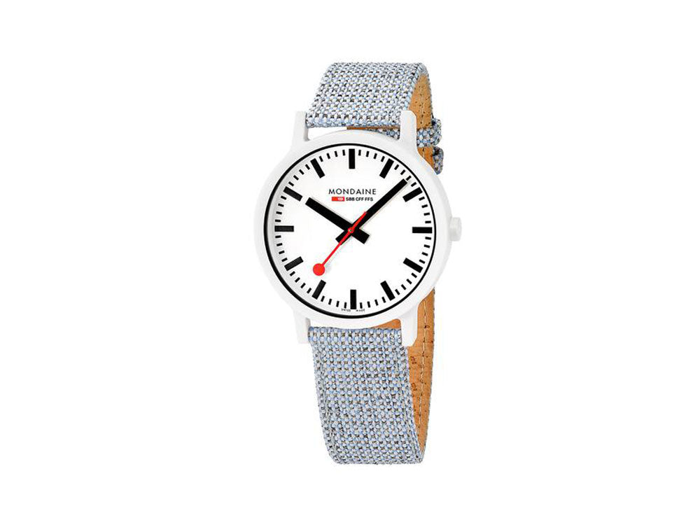 Mondaine Essence Quartz Uhr, Ökologisch - recycelt, Weiss, 41 mm, MS1.41110.LD