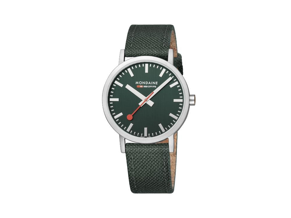 Mondaine SBB Classic Quartz Uhr, Grün, 40 mm, Leinenuhrband, A660.30360.60SBF