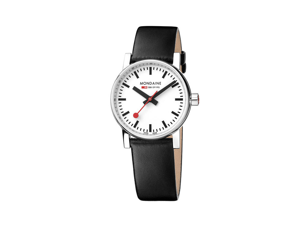 Mondaine SBB Evo2 Quartz Uhr, Weiss, 30mm, Lederband, MSE.30110.LB