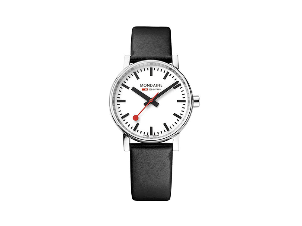 Mondaine SBB Evo2 Quartz Uhr, Weiss, 35 mm, Lederband, MSE.35110.LB