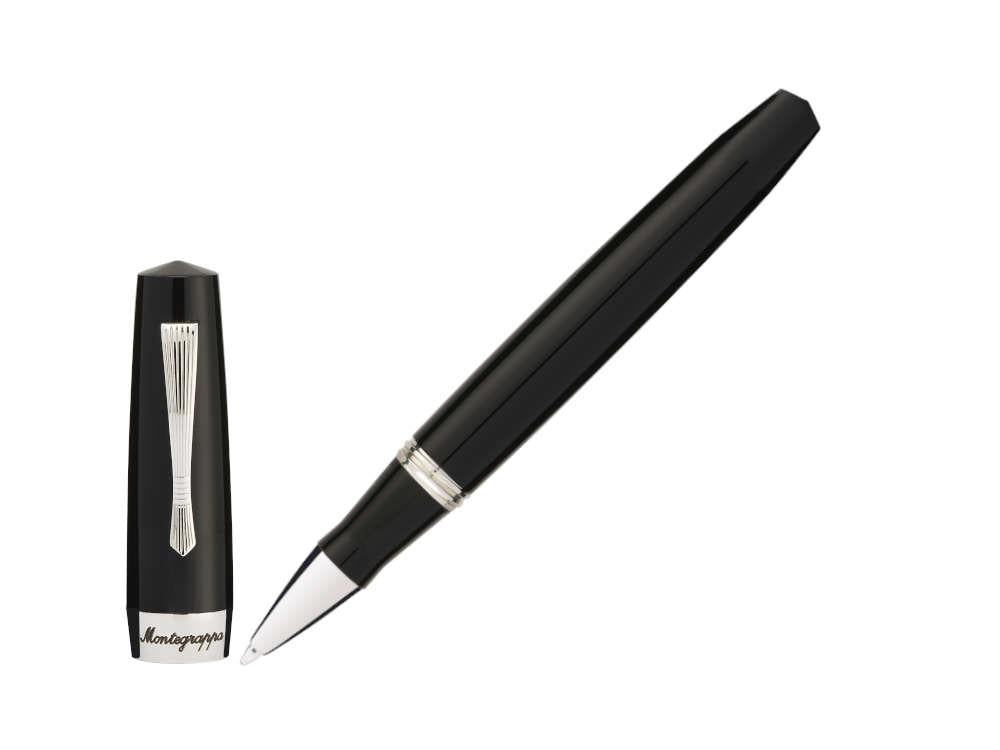 Montegrappa Elmo 02 Jet Black Roller, Schwarzes Edelharz, Edelstahl, ISE2RRAC