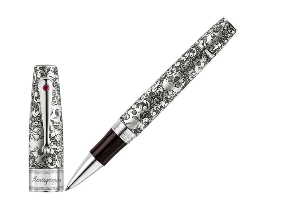 Montegrappa Skulls & Roses Roller, Silber, Limitierte Edition, ISSKNRSE