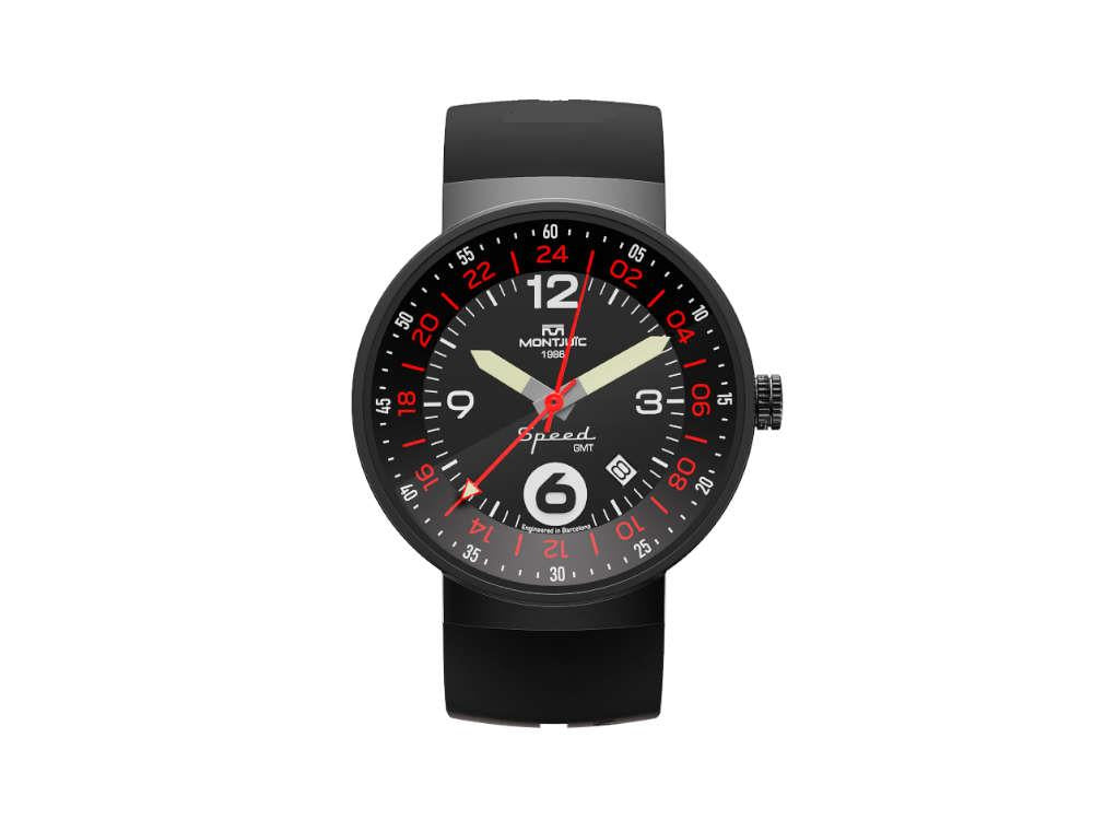 Montjuic Speed GMT Quartz Uhr, Edelstahl,DLC, Schwarz, 43 mm, MJ3.0202.B