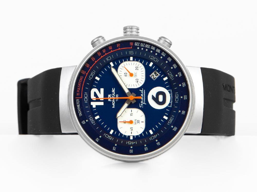 Montjuic Speed Chronograph Quartz Uhr, Edelstahl 316L, Blau, 45 mm, MJ2.0303.S