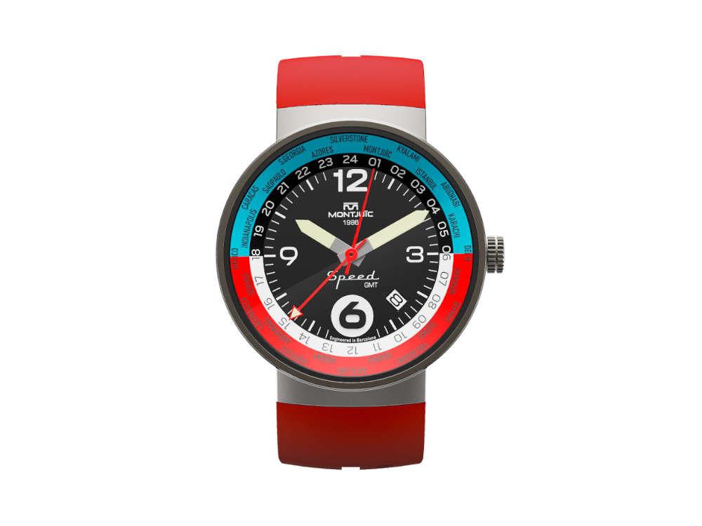 Montjuic Speed GMT Quartz Uhr, Edelstahl, Schwarz, 43 mm, MJ3.0203.S