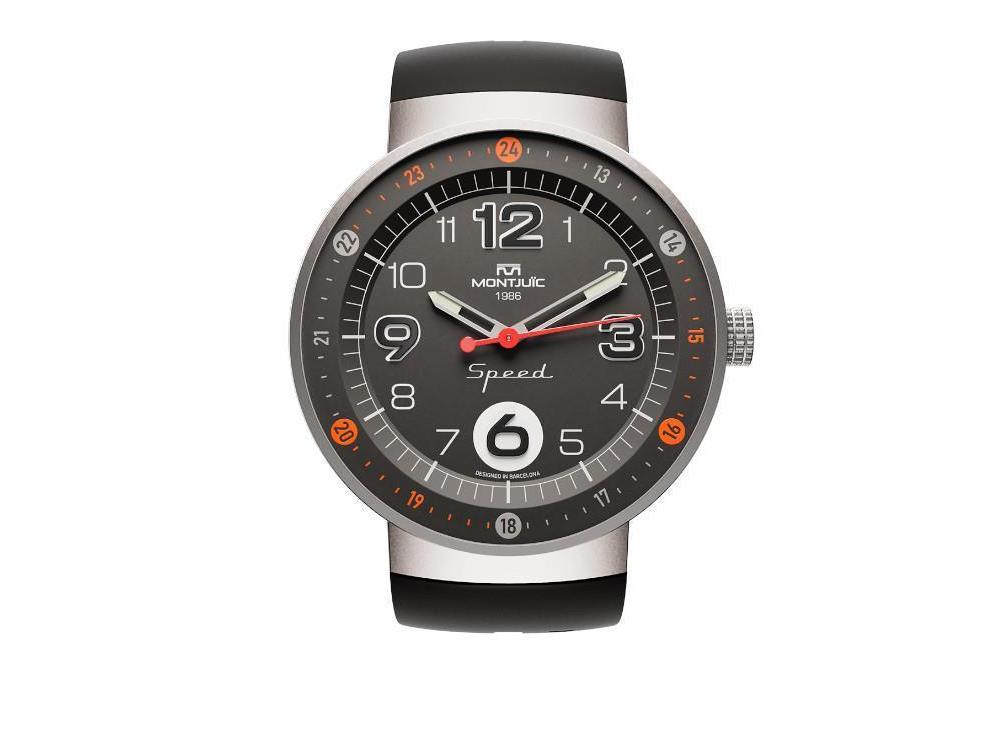 Montjuic Standard Quartz Uhr, Edelstahl 316L , Schwarz, 43 mm, MJ1.0101.S