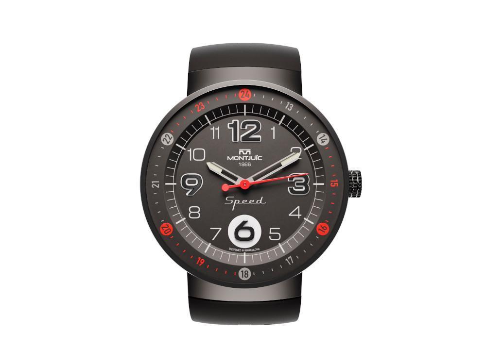 Montjuic Standard Quartz Uhr, Edelstahl 316L, Schwarz, 43 mm, MJ1.0102.B