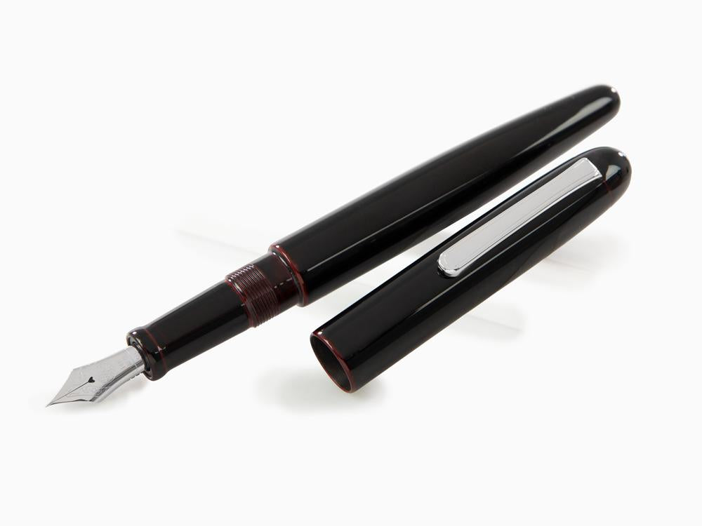 Nakaya Writer Long Füllfederhalter Kuro-Tamenuri, Ebonite, Rhodiniert