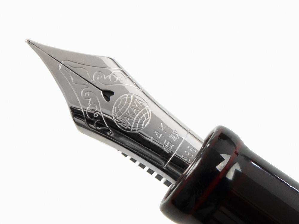 Nakaya Writer Long Füllfederhalter Kuro-Tamenuri, Ebonite, Rhodiniert