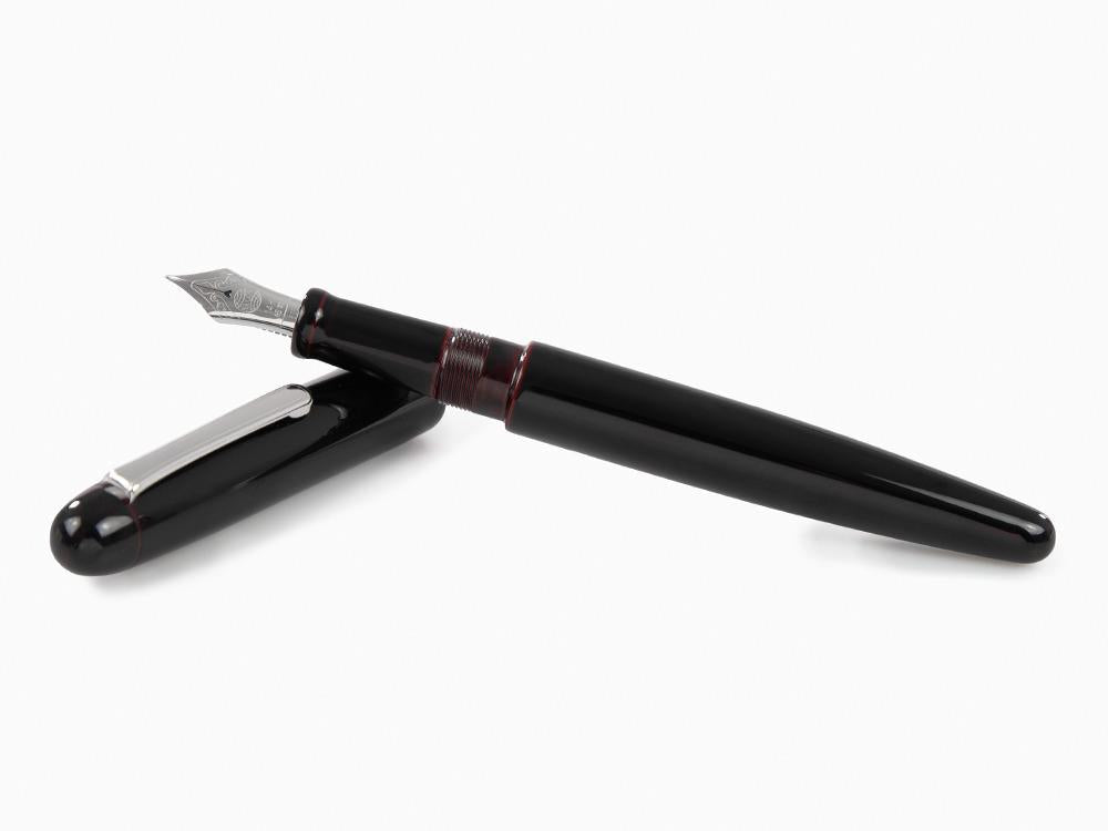 Nakaya Writer Long Füllfederhalter Kuro-Tamenuri, Ebonite, Rhodiniert