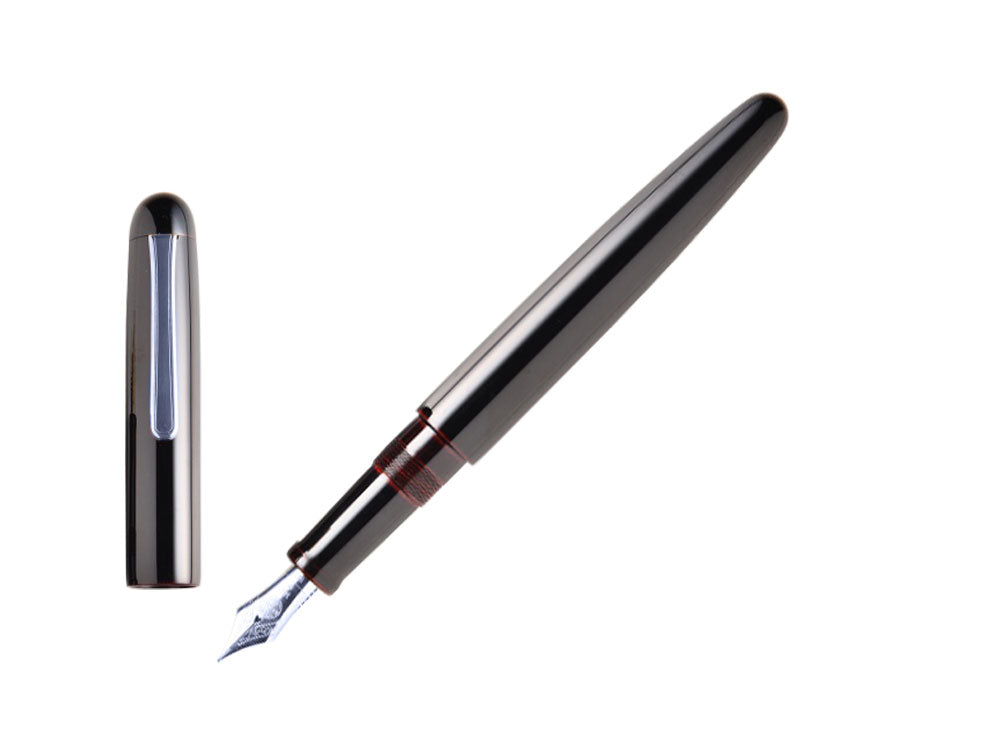 Nakaya Writer Long Füllfederhalter Kuro-Tamenuri, Ebonite, Rhodiniert