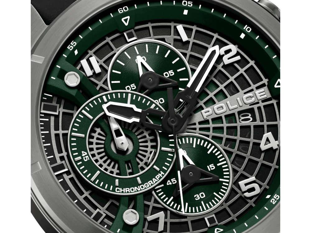 Police Cipher Quartz Uhr, PVD Gun Metal, 45 mm, Grün, PEFGO0000101
